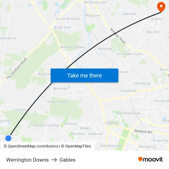 Werrington Downs to Gables map