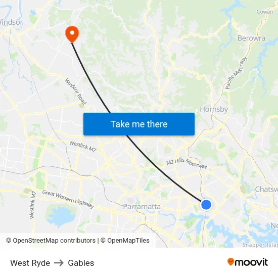 West Ryde to Gables map