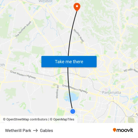 Wetherill Park to Gables map