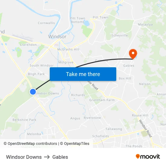 Windsor Downs to Gables map
