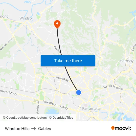 Winston Hills to Gables map