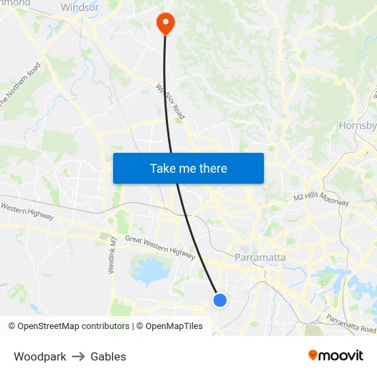 Woodpark to Gables map