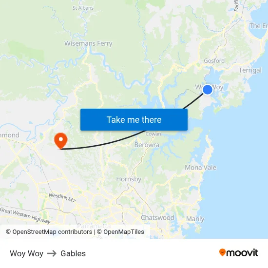 Woy Woy to Gables map