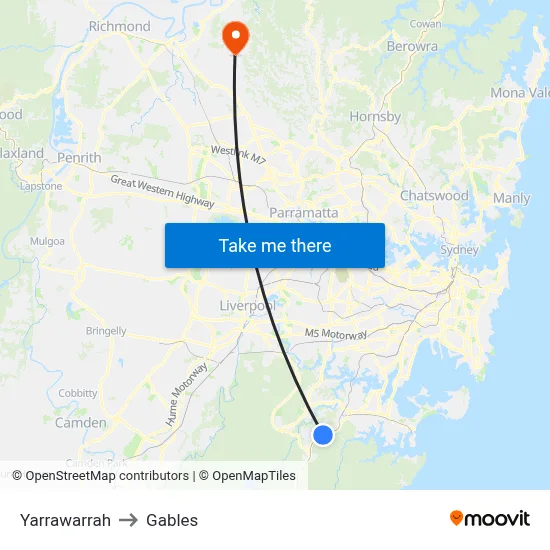 Yarrawarrah to Gables map