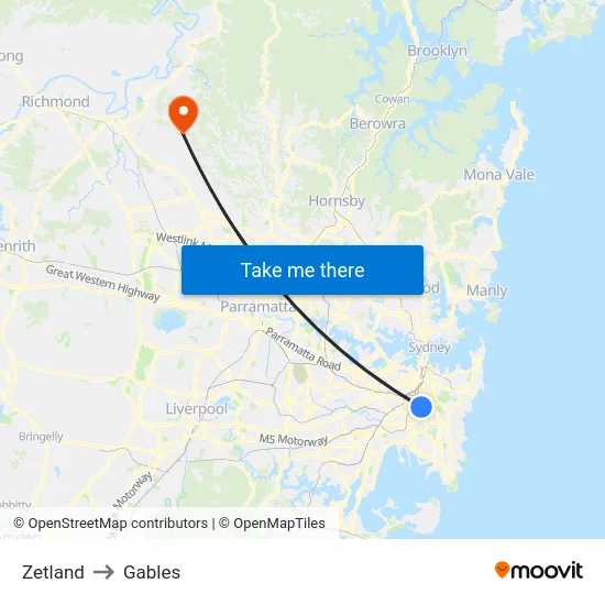 Zetland to Gables map