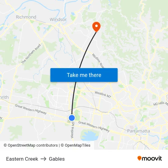 Eastern Creek to Gables map