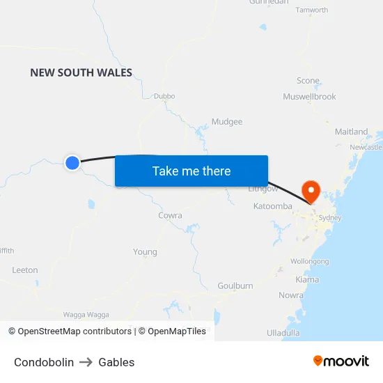 Condobolin to Gables map