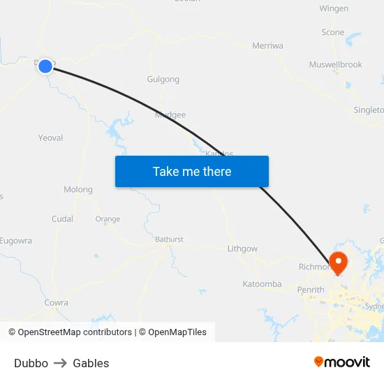 Dubbo to Gables map