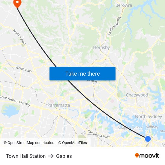 Town Hall Station to Gables map