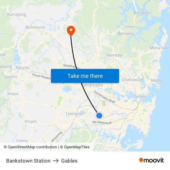 Bankstown Station to Gables map