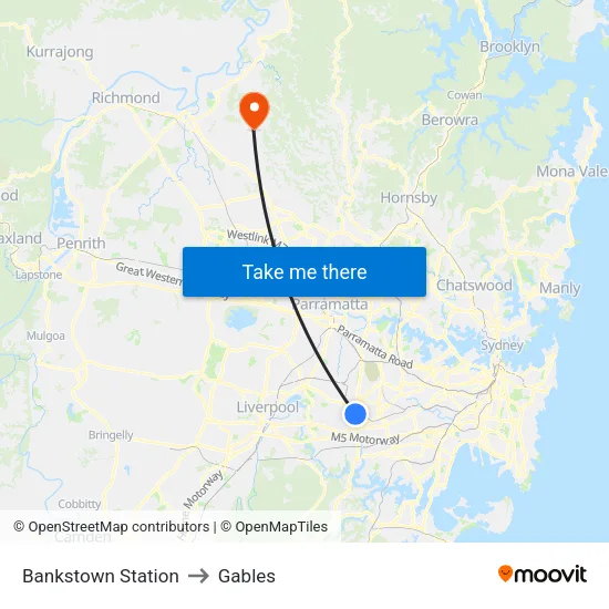 Bankstown Station to Gables map