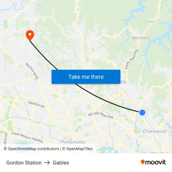 Gordon Station to Gables map