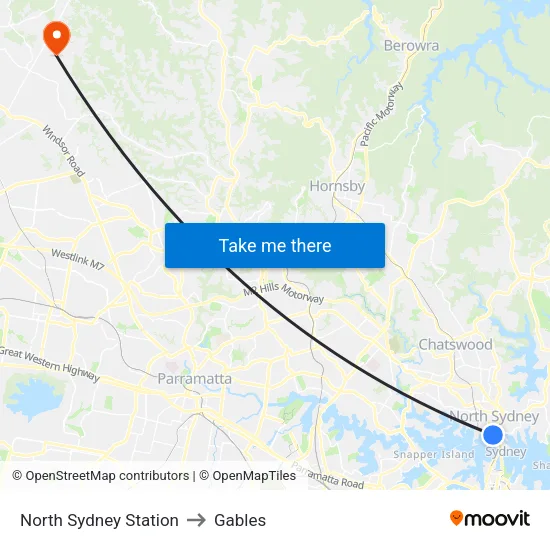 North Sydney Station to Gables map