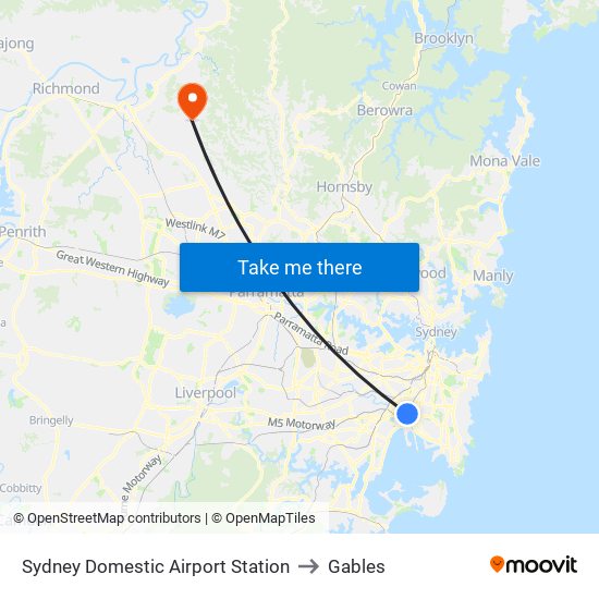 Sydney Domestic Airport Station to Gables map