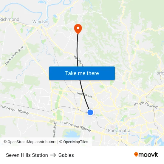 Seven Hills Station to Gables map