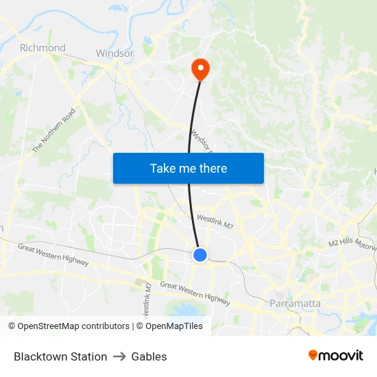 Blacktown Station to Gables map