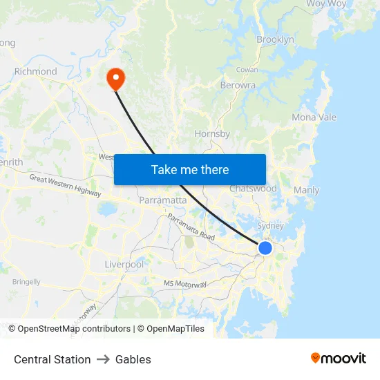 Central Station to Gables map