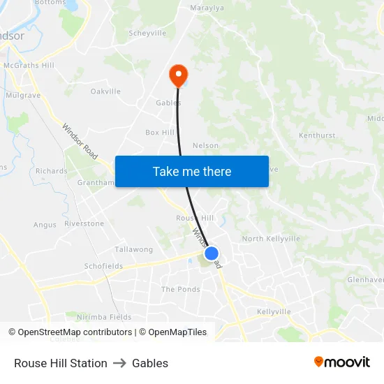 Rouse Hill Station to Gables map