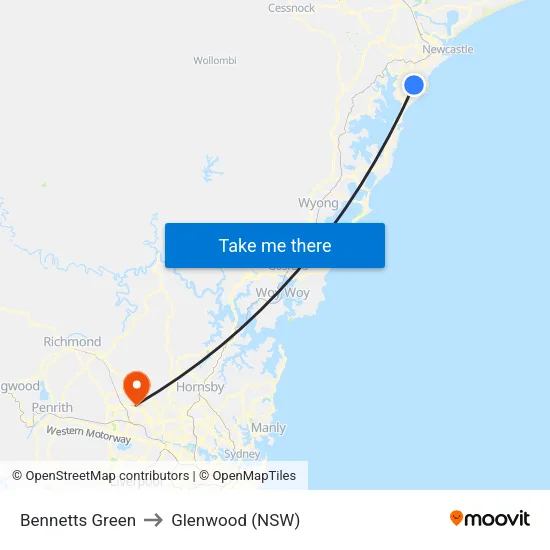 Bennetts Green to Glenwood (NSW) map