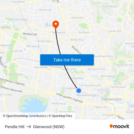Pendle Hill to Glenwood (NSW) map