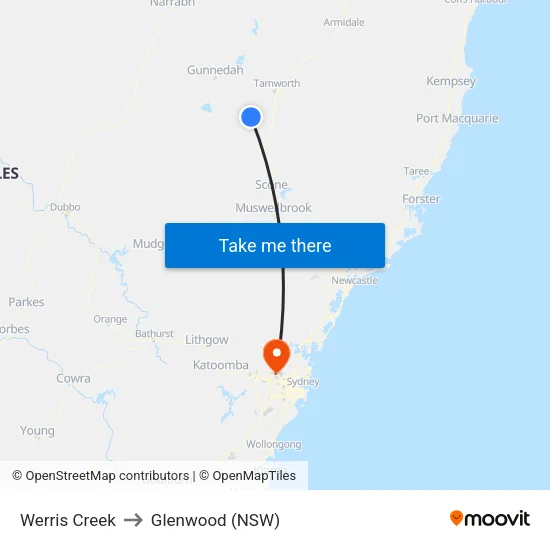Werris Creek to Glenwood (NSW) map