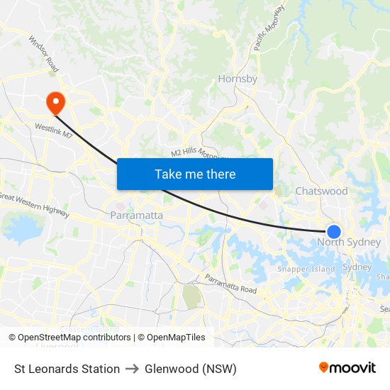 St Leonards Station to Glenwood (NSW) map