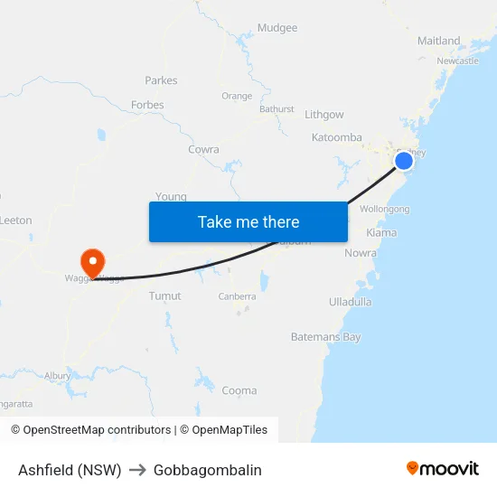Ashfield (NSW) to Gobbagombalin map