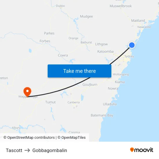 Tascott to Gobbagombalin map