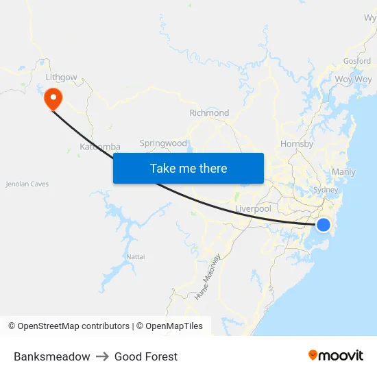 Banksmeadow to Good Forest map