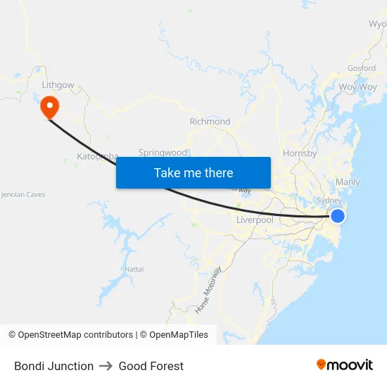 Bondi Junction to Good Forest map