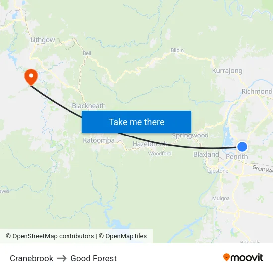 Cranebrook to Good Forest map