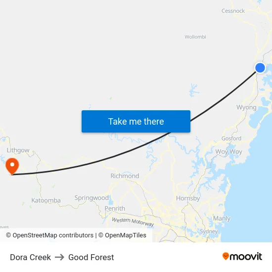 Dora Creek to Good Forest map