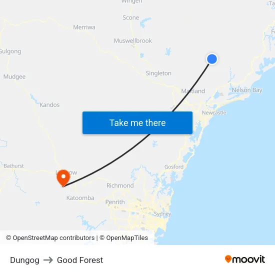 Dungog to Good Forest map