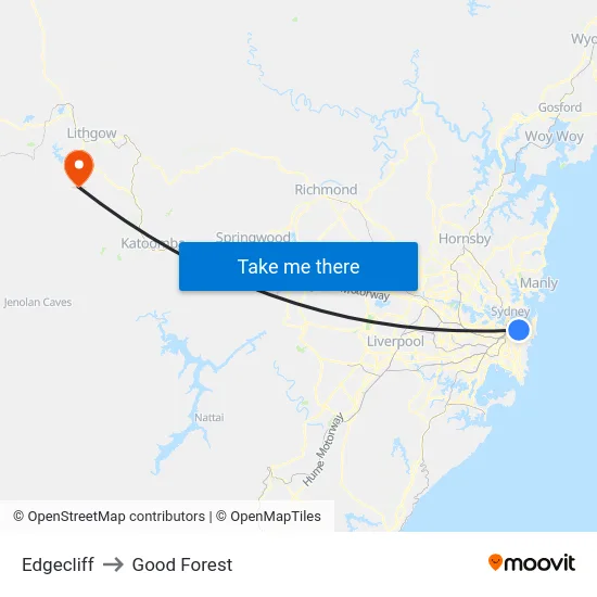 Edgecliff to Good Forest map