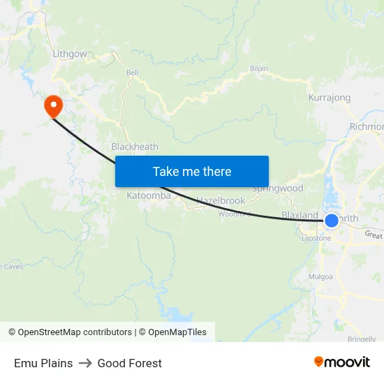 Emu Plains to Good Forest map