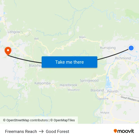 Freemans Reach to Good Forest map