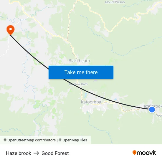Hazelbrook to Good Forest map