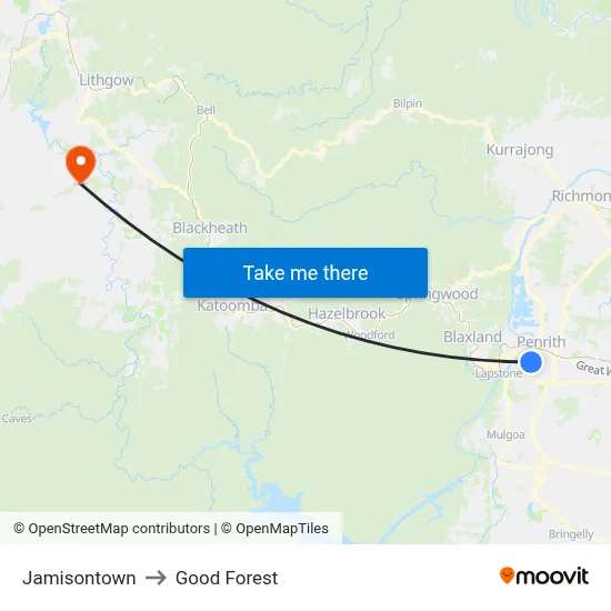 Jamisontown to Good Forest map