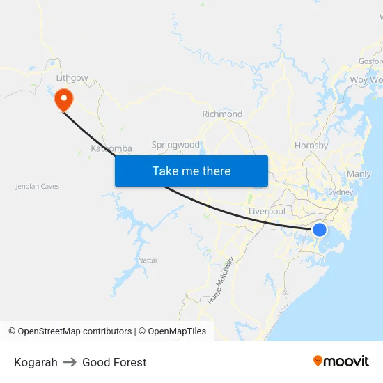 Kogarah to Good Forest map