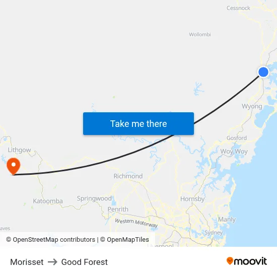 Morisset to Good Forest map