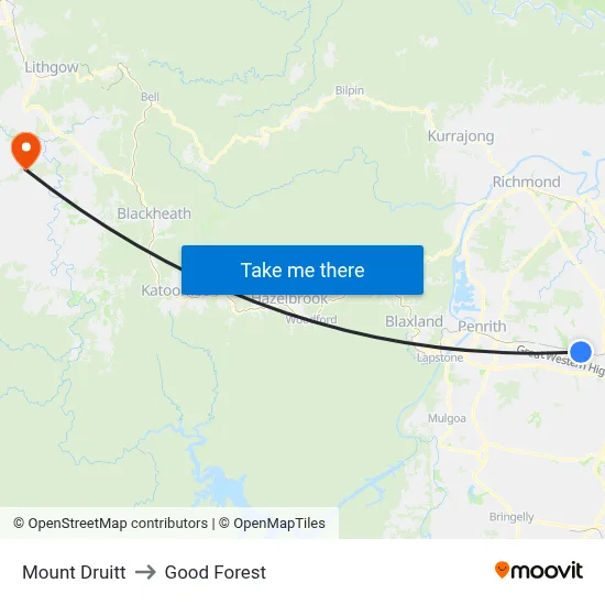 Mount Druitt to Good Forest map