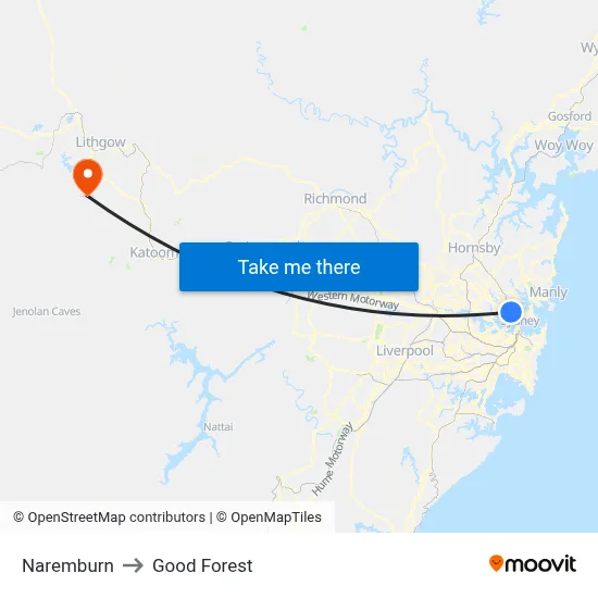 Naremburn to Good Forest map