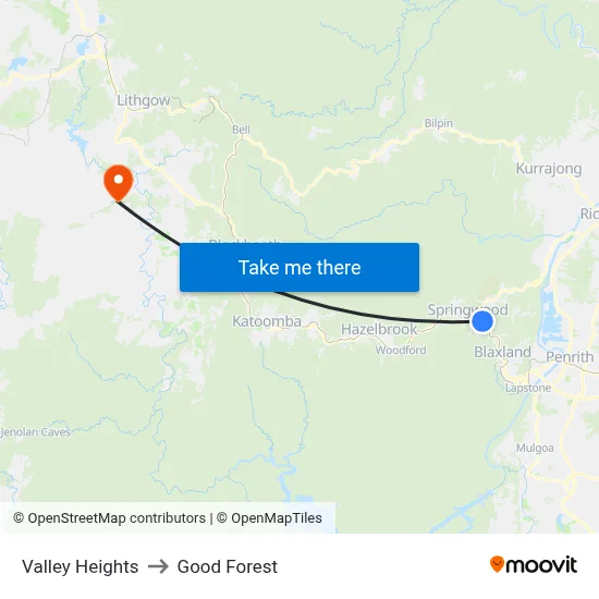 Valley Heights to Good Forest map