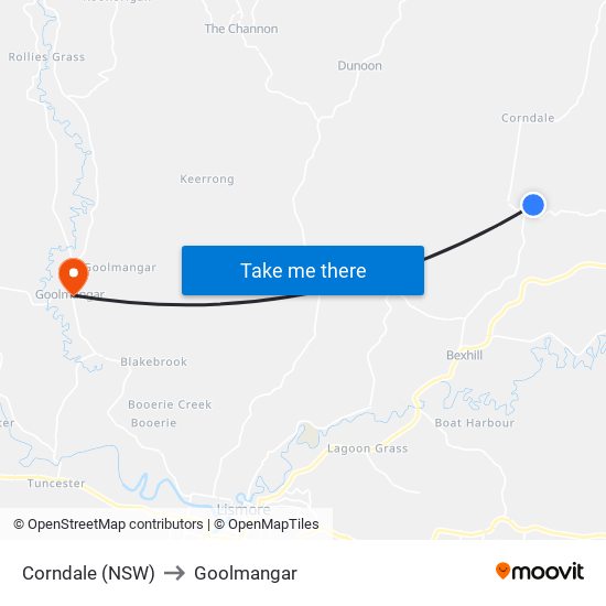 Corndale (NSW) to Goolmangar map