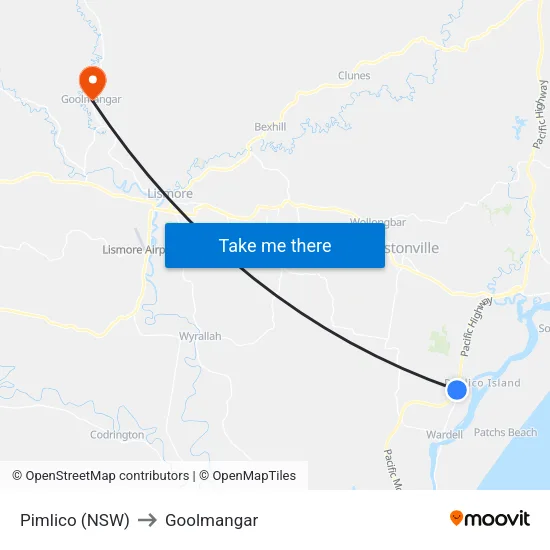 Pimlico (NSW) to Goolmangar map