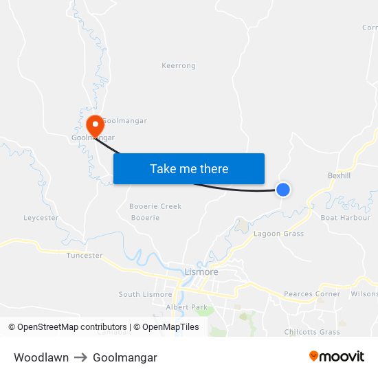 Woodlawn to Goolmangar map