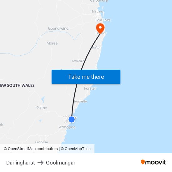 Darlinghurst to Goolmangar map