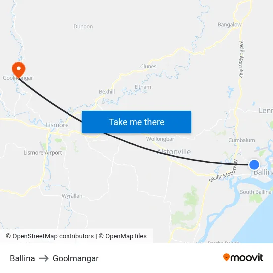 Ballina to Goolmangar map