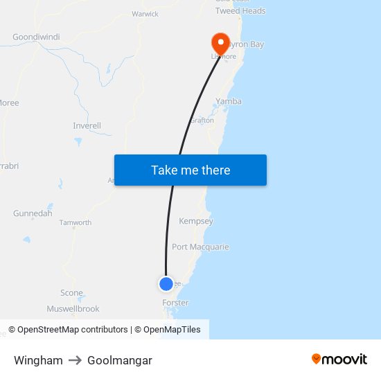 Wingham to Goolmangar map