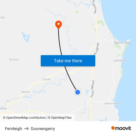 Fernleigh to Goonengerry map